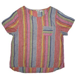 C&C CALIFORNIA Women 100% Linen Rainbow Striped Top‎ Size M